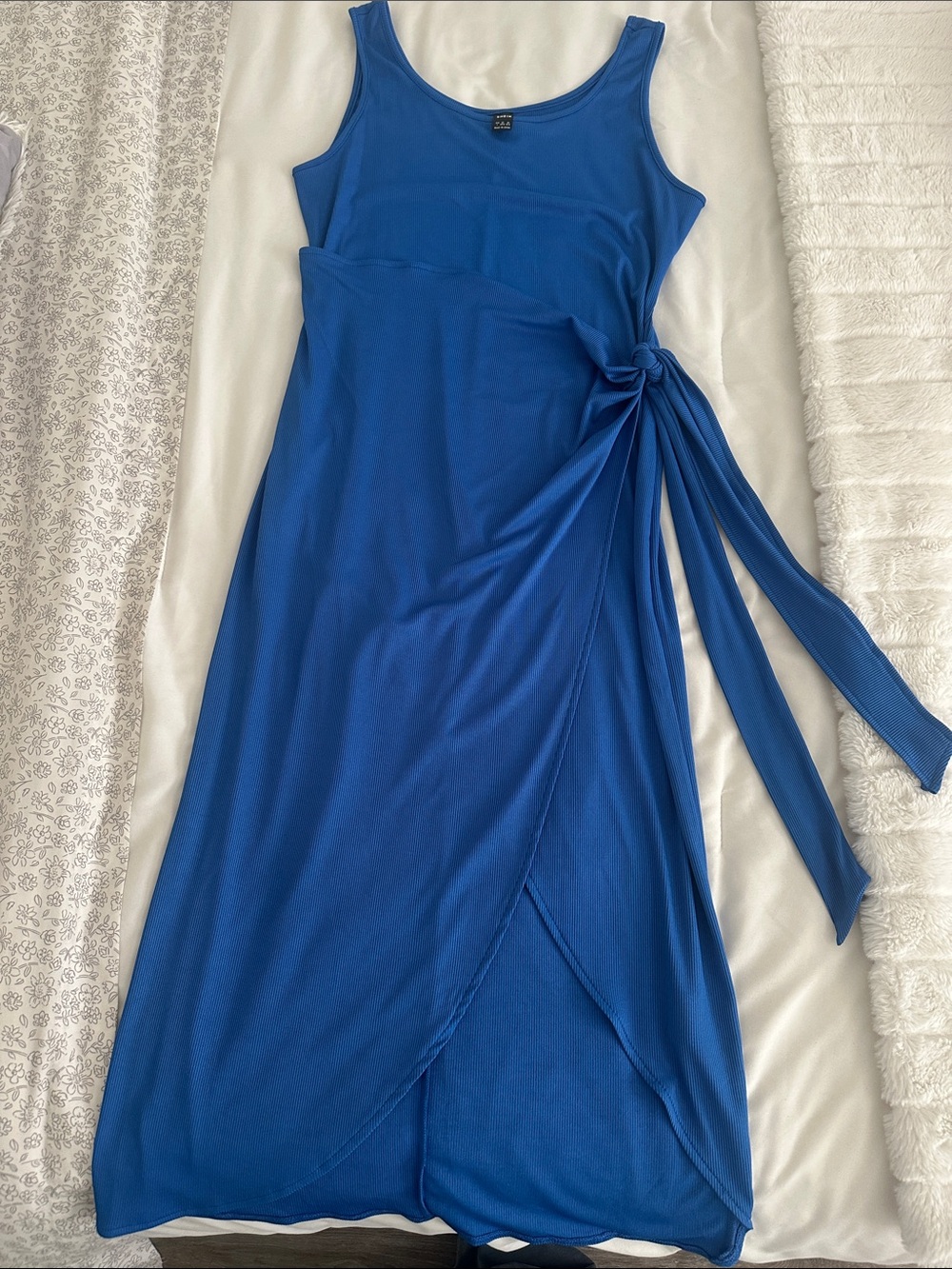 SHEIN Royal Blue Sleeveless Wrap Midi Dress with Side Tie